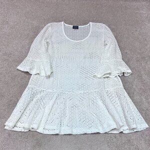 Elif For Jordan Taylor Blouse Women’s Ivory Sheer Floral 3/4 Sleeve Size Large
